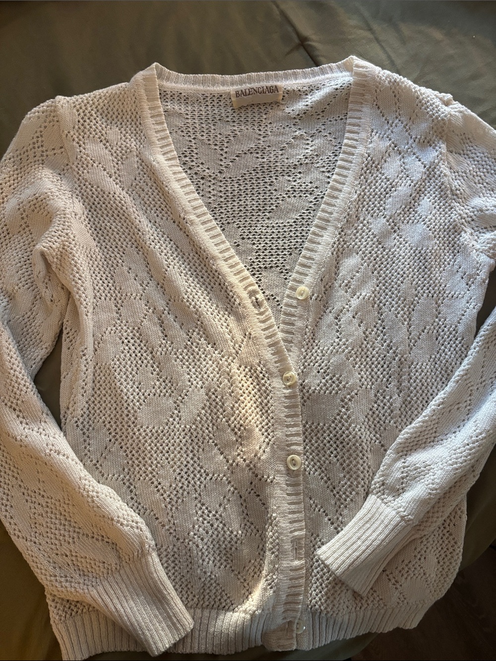 Balenciaga Cream Open-Knit V-Neck Cardigan